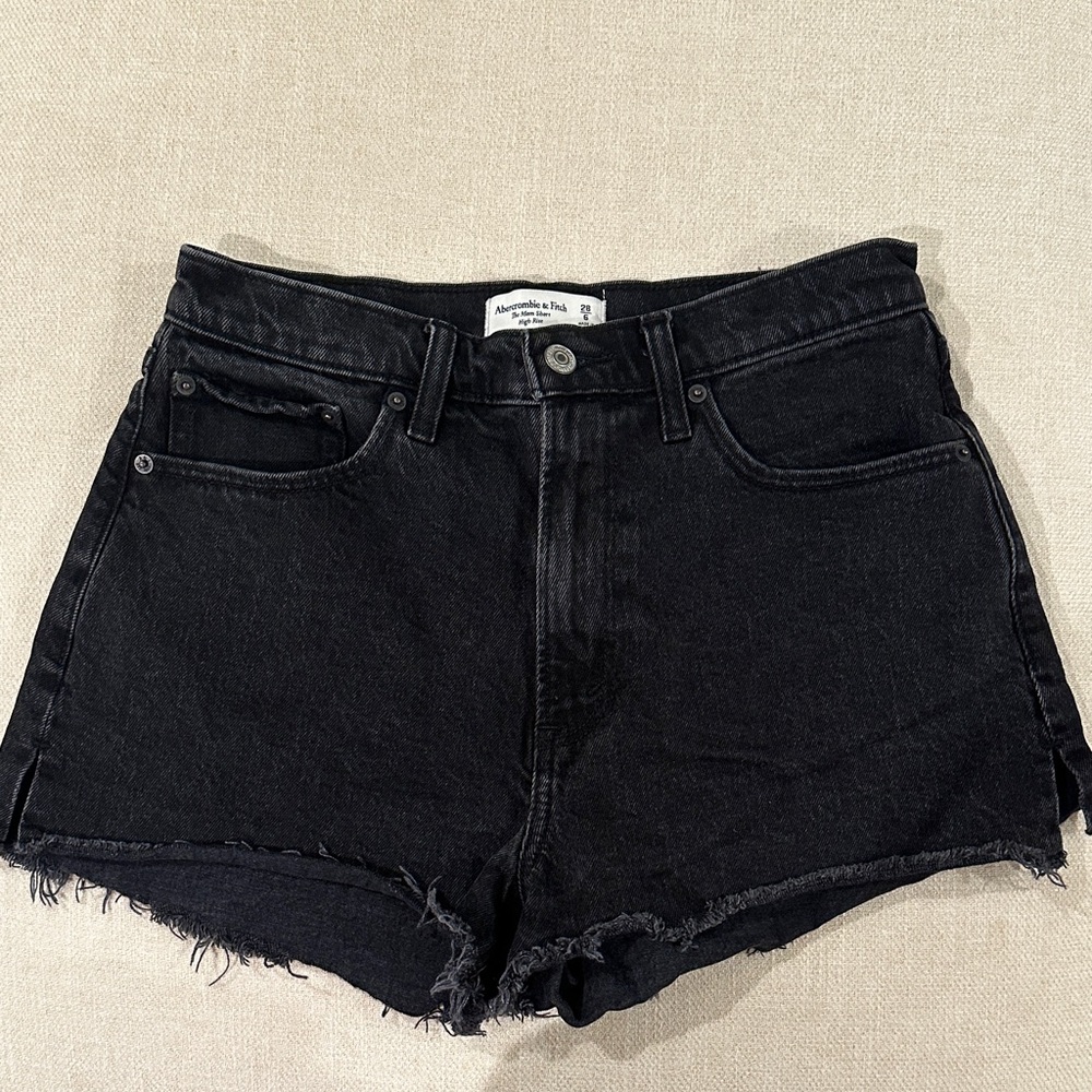 Abercrombie Black Jean Shorts High Rise Curve Love Mom Short
